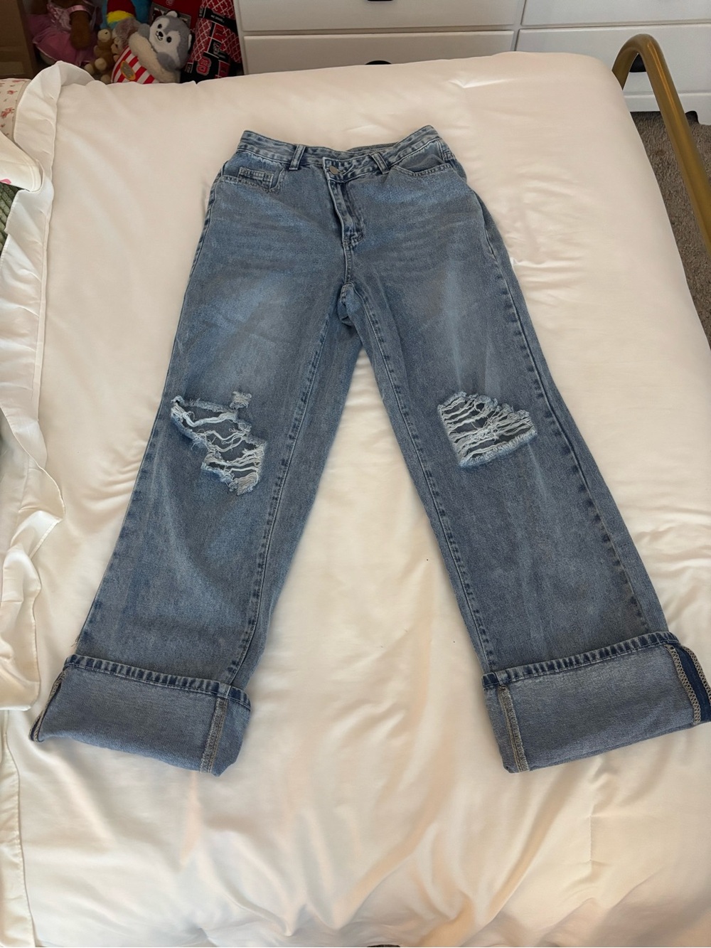 SHEIN Light Blue Distressed Wide-Leg Jeans